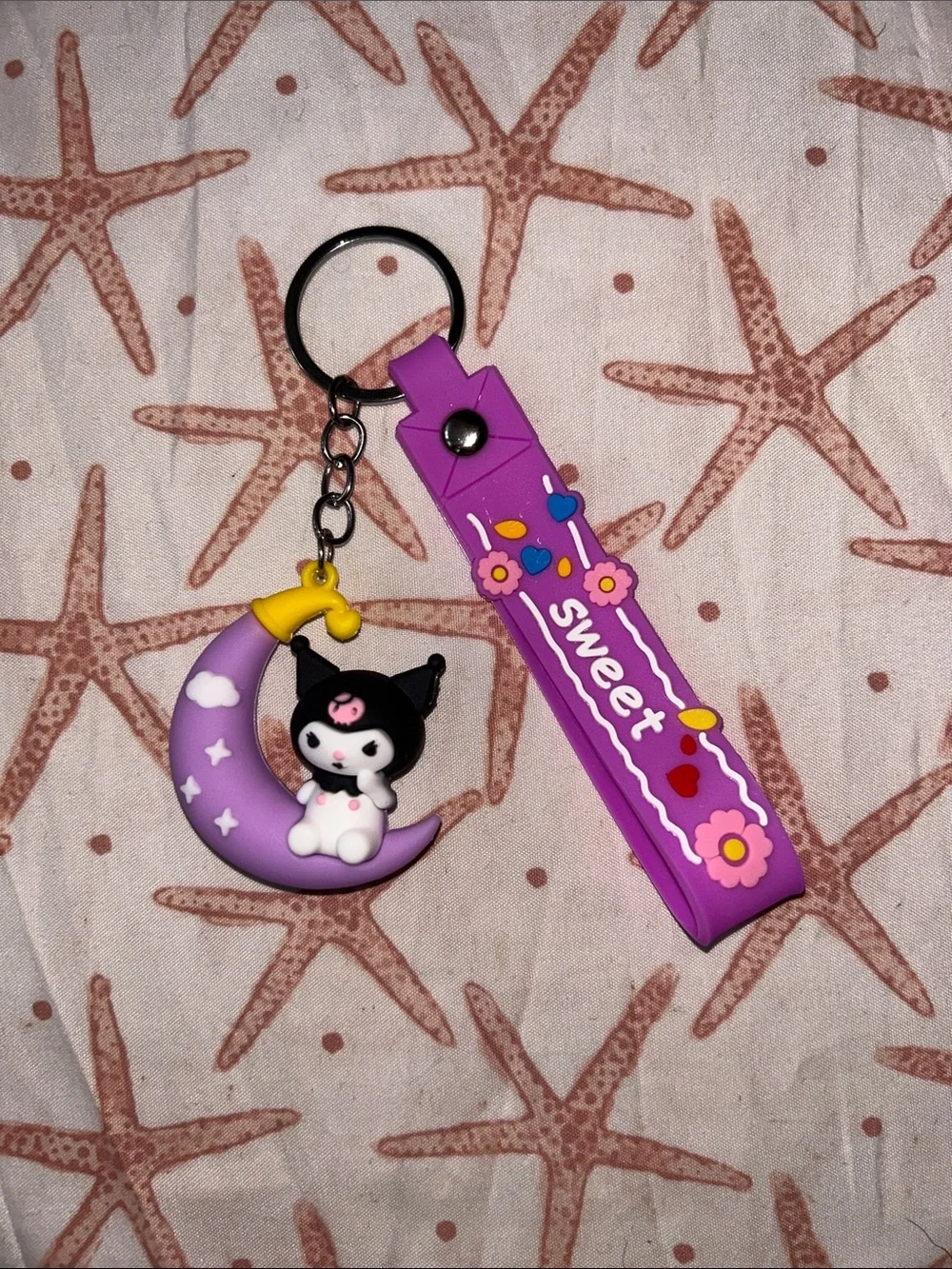 Purple Hello Kitty Kuromi Keychain with Moon Charm